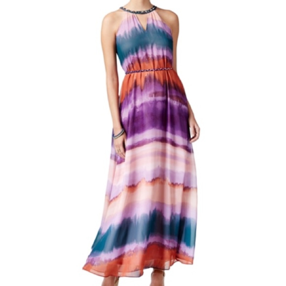 Jessica Simpson waverleigh belted maxi dress ombré chiffon